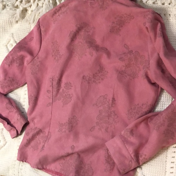 Lemon Grass Studio Jacquard Floral Faux Suede Y2K Pink Long Sleeve Button Up L - Picture 6 of 8